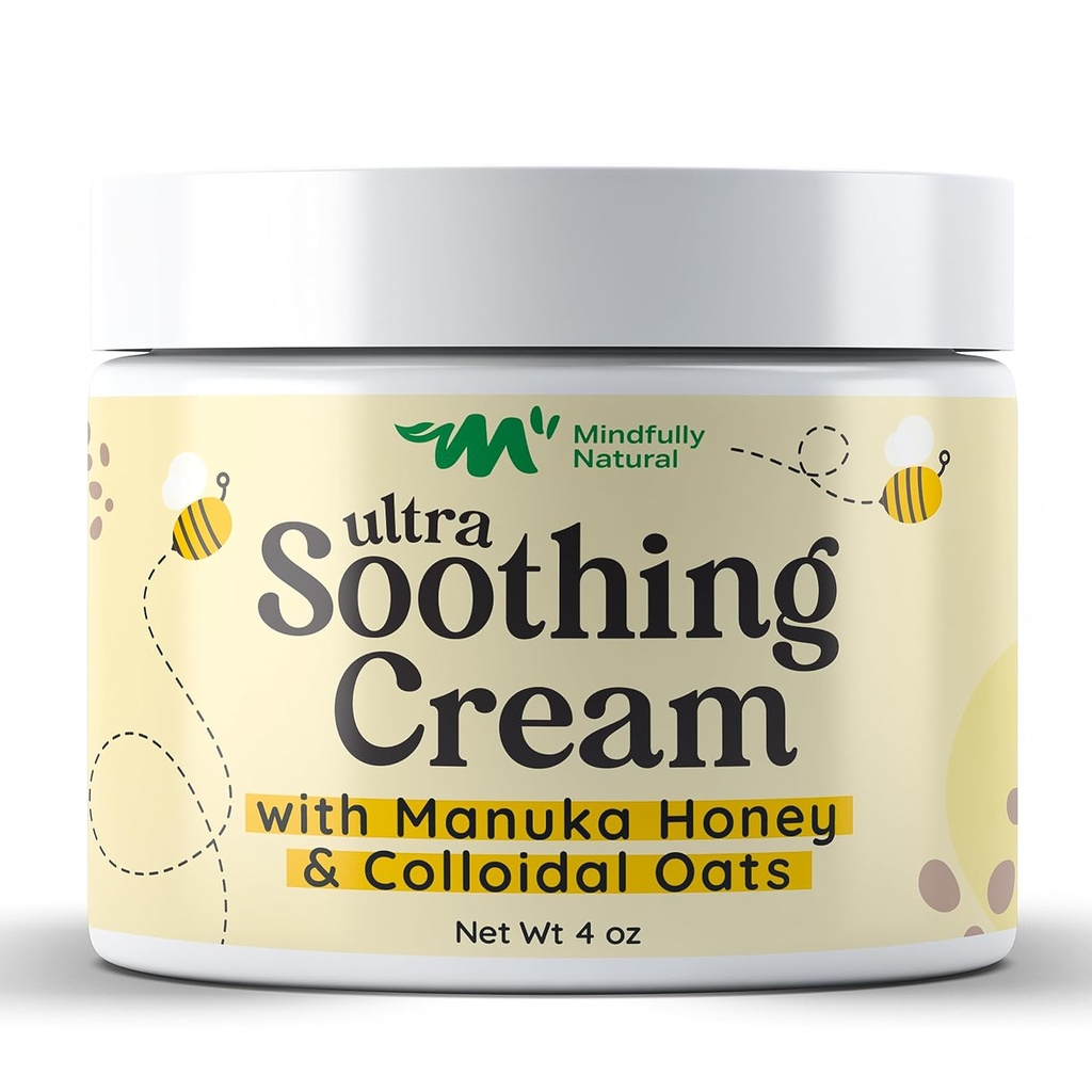 Ultra Soothing Colloidal Oatmeal Cream med Manuka Honung - Eczema Cream för barn och vuxna - Steroid Gratis Anti Itch Lotion för torr & Itchy Skin Relief med naturliga och organiska ingredienser
