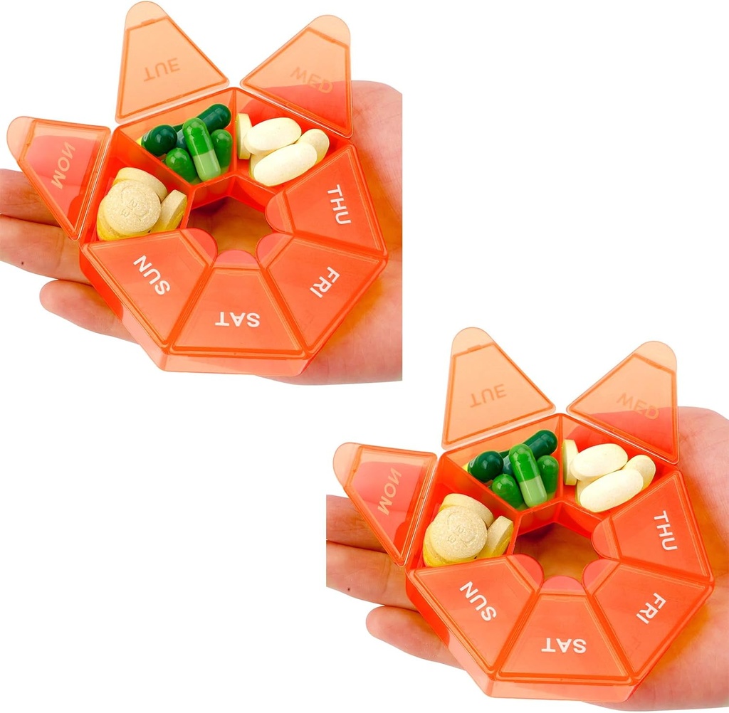 Pill Organizer, 2 Pack Pill Box, Small Pills Case,Medicine Organizers 1 gång om dagen, Weekly Pills Container, Holder, Daily Medicine Organizer Travel 7 Day (Orange)