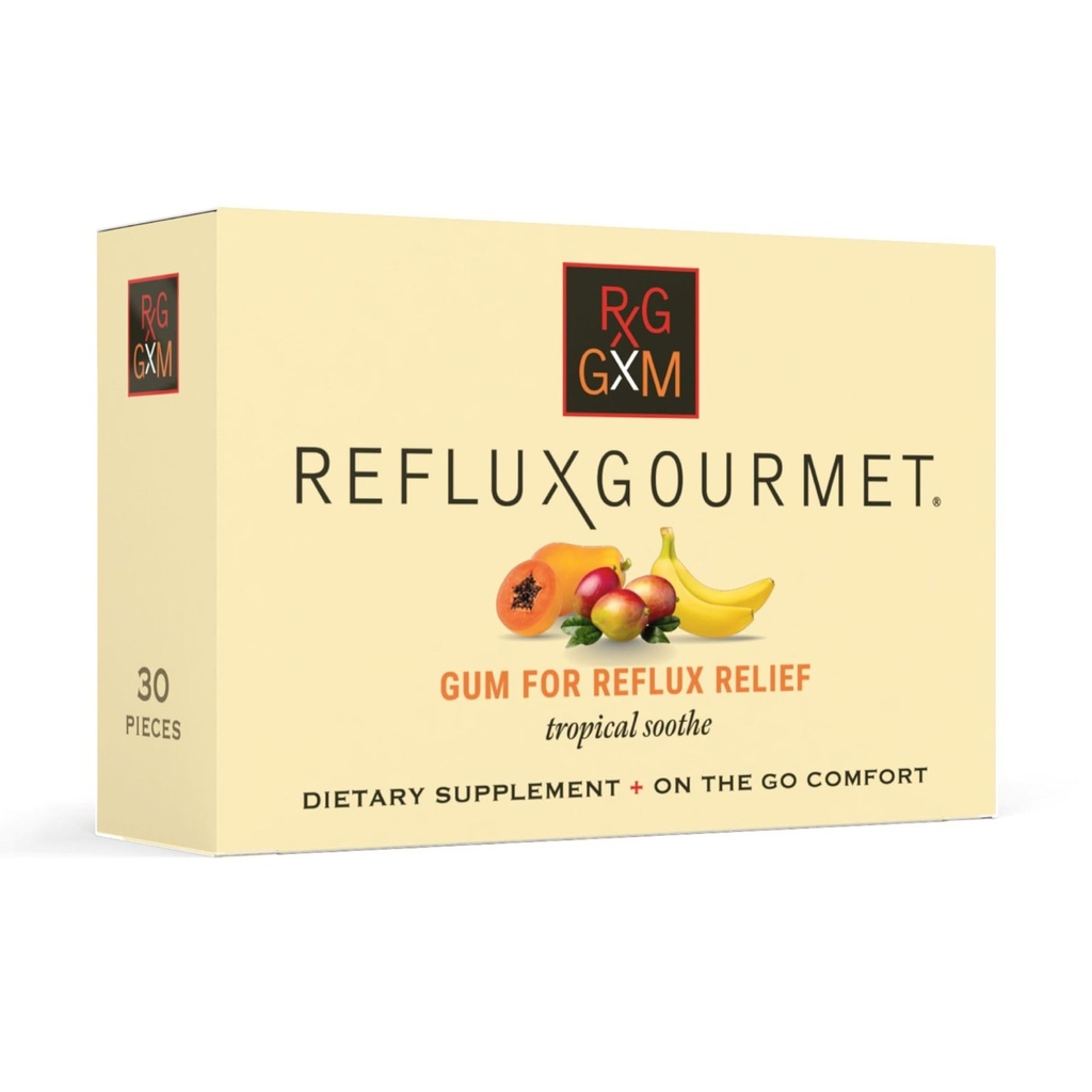 Reflux Gourmet Tropical Soothe Gum Alginate Therapy Sodium Bicarbonate Gum for Acid Reflux, Oral, kognitivt och Digestive Support, Naturligt med Ginger, Celeriac, Aloe, Sugar Free, Gluten Free, Vegan