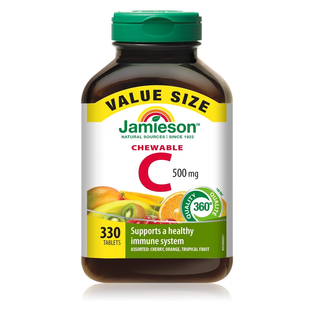 Jamieson Chewable Vitamin-C 500mg Value Supplement Pack (330 greve), Mixed 3 smaker