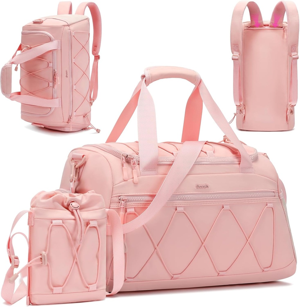 Pink Women's 40L Gym Duffel med Skokompartement - Bär på Weekender Overnight Bag - Personlig objekt Travel Workout Tote