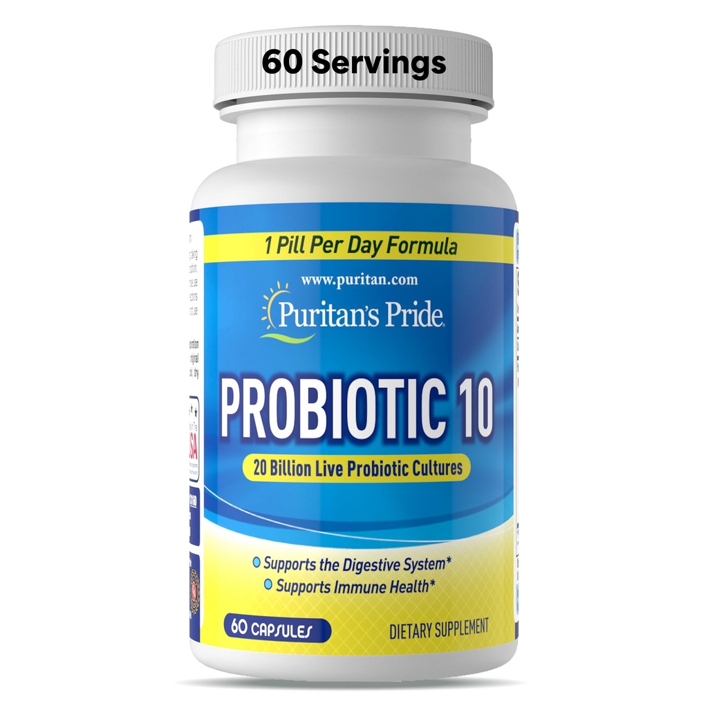 Puritans Pride Probiotic 10 med vitamin D för att hjälpa till att stödja immunsystemhälsa *, 60 greve, vit