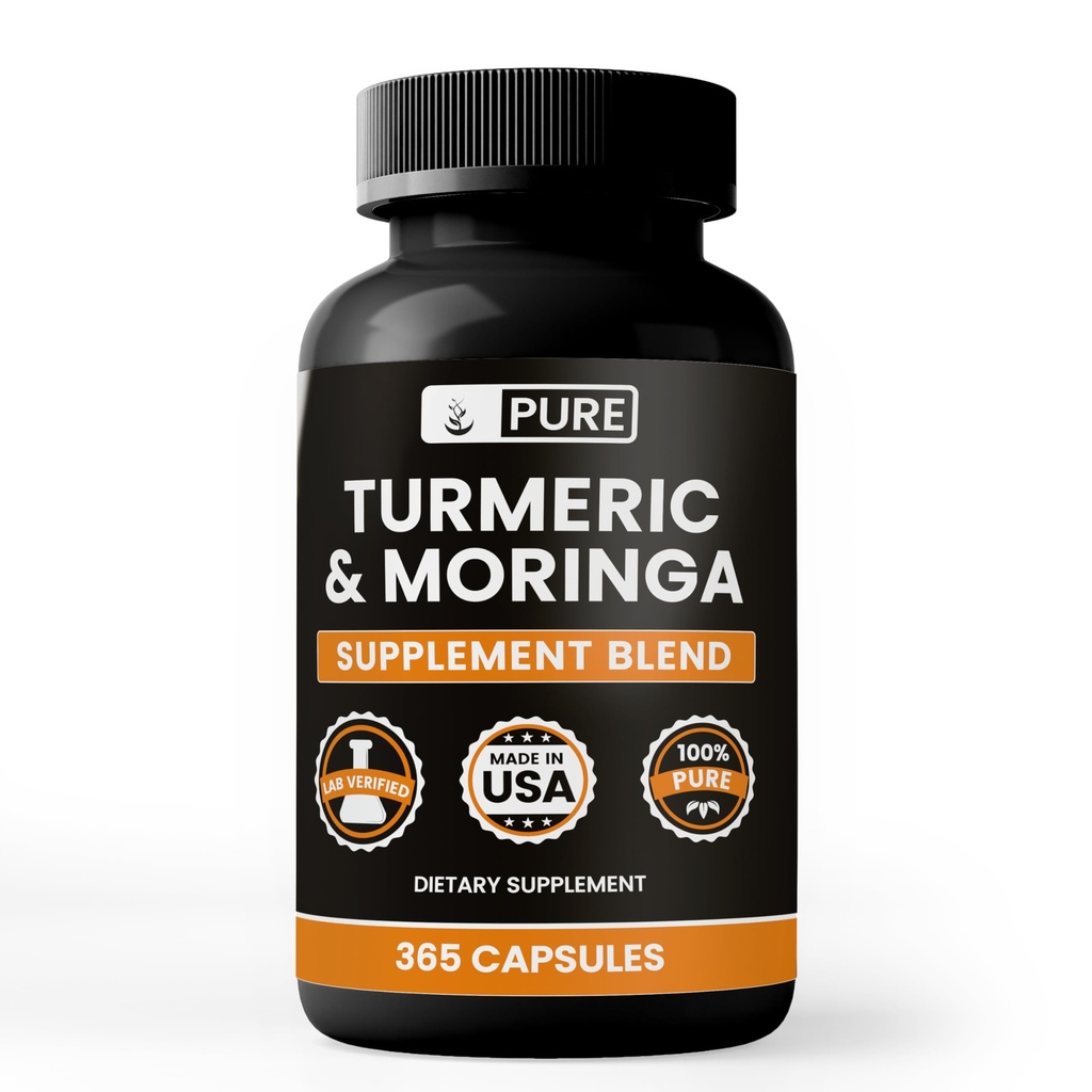 Turmeric & Moringa (365 Capsules) No Magnesium Or Rice Fillers, Always Pure, Lab Verified