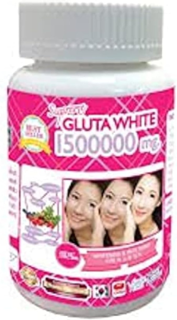 1 flaska X 30 Softgels Supreme Gluta White 1500000mg. Super Whitening Glutathione Anti - Aging. (Supreme Whitening Skin Boost up Collagen Remove Dark Spot och Scar Tighten Pore Healthy Skin and Hair)