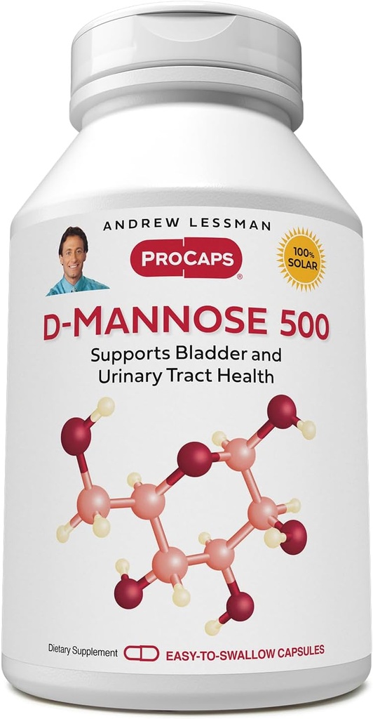 ANDREW LESSMAN D-Mannose 500mg - 60 kapslar - stöder blåsan, njurarna och urinvägarnas hälsa. Non-GMO D-Mannose. Inga tillsatser. Liten lätt att svälja kapslar
