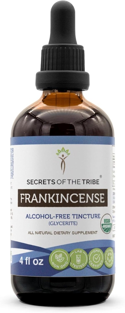 Frankincense USDA Organic | Alkoholfri extrakt, högpotens Herbal Drops, Immune System, Positivt humör | Tillverkad av 100% certifierad organisk Frankincense (Boswellia Resin) Torkade Resin (4 oz)