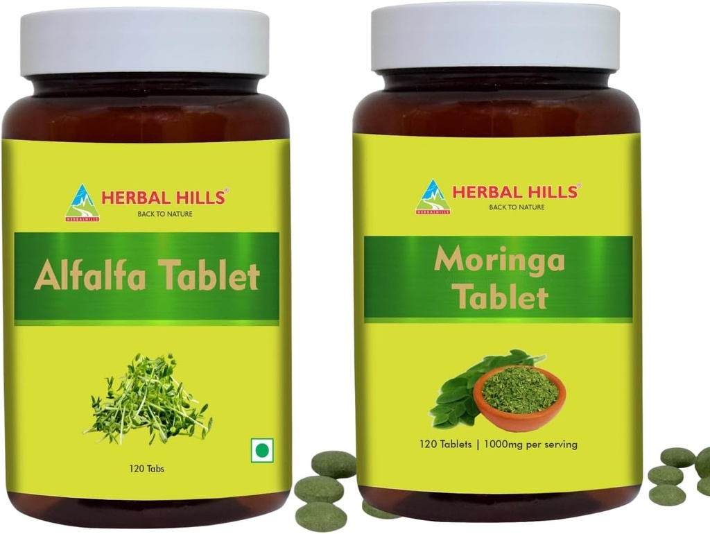 HERBAL HILLS Alfalfa Tablet och Moringa Leaf Tablet Pack med 2 Combo