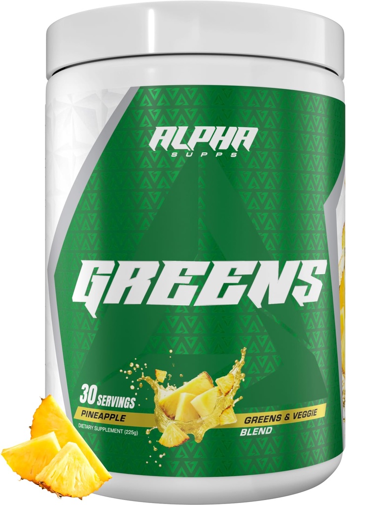 Alpha Supps - Alpha Greens Supplement | Fruit & Vegetable Superfood Powder | Över 40 naturliga växtbaserade ingredienser | Prebiotic & Probiotic Digestive Support Blend - 30 portioner (Pineapple)