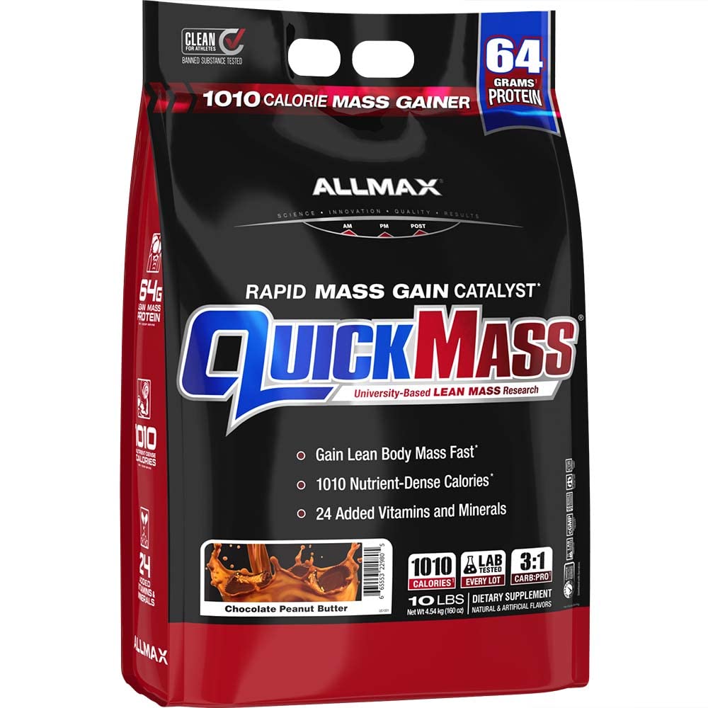 ALLMAX QUICKMASS, Cookies & Cream - 10 lb - Snabb Mass Gain Catalyst - Upp till 64 Grams of Protein Per Serving - 3:1 Carb till Protein Ratio - Zero Trans Fat - Upp till 70 portioner