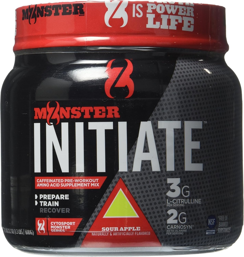 Cytosport Monster Initiera näringsdryck, Pre Workout Powder, Sour Apple smaksatt, 600 Gram (30 portioner)
