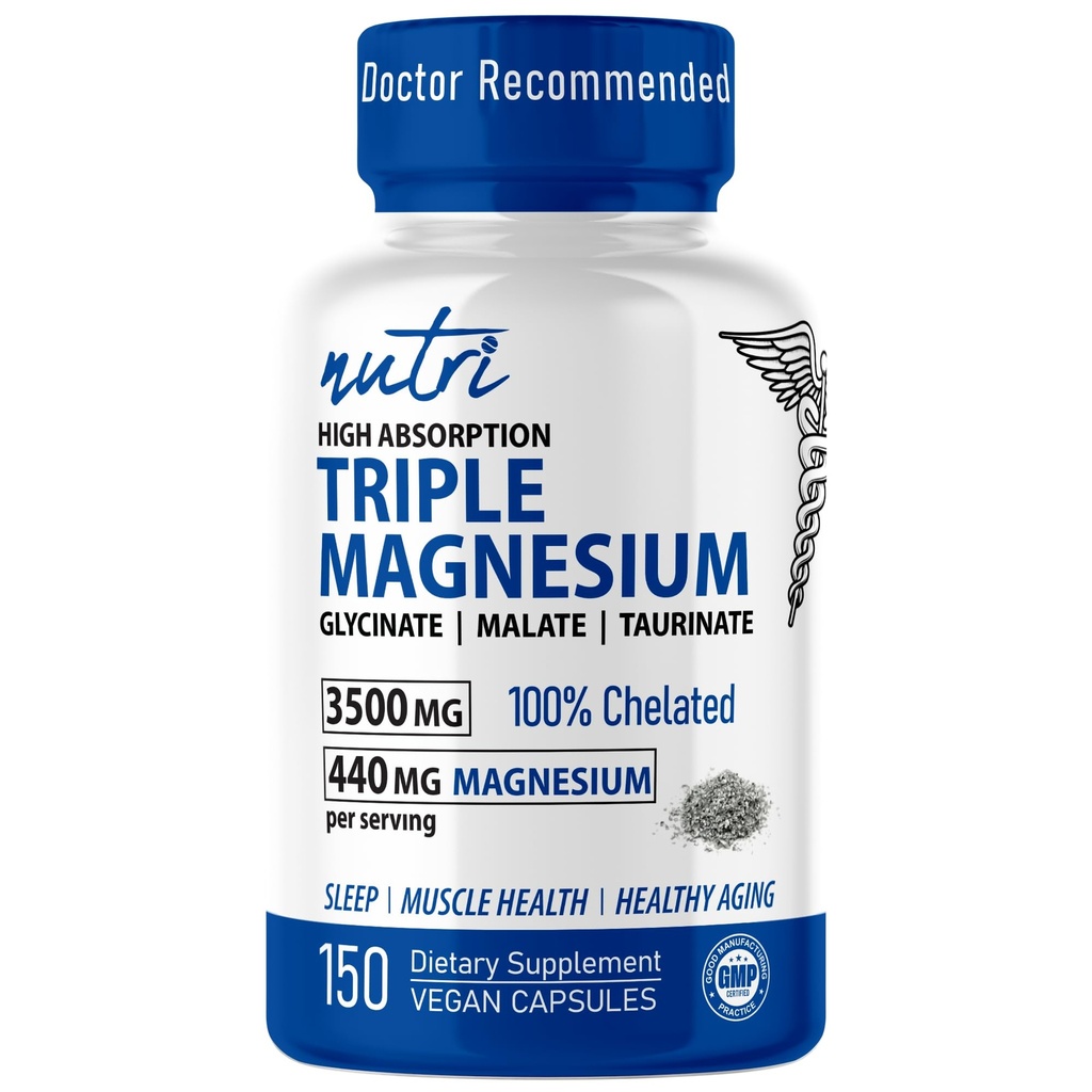 Nutriple Magnesium Komplex 440mg - Magnesium Glycinate, Malate och Taurinate - 100% chelated för maximal absorption - 120 Vegan kapslar - Triple Complex Magnesium - Magnesio Triple Komplex