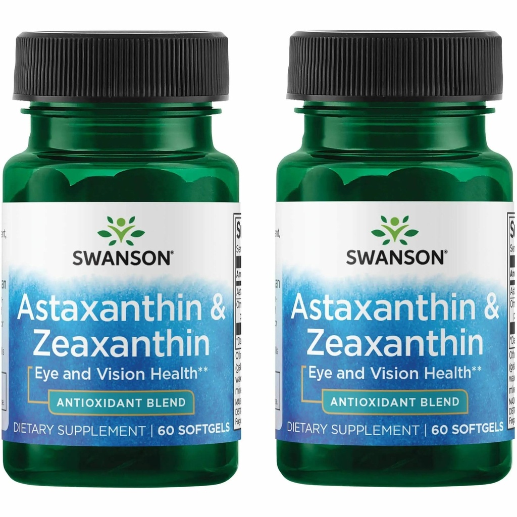 Swanson Astaxanthin & Zeaxanthin Eye Health Supplement för Screen-Heavy Professionals med 4 mg Astaxanthin & 4 mg OmniXan Zeaxanthin (60 Softgels, 2 Pack)