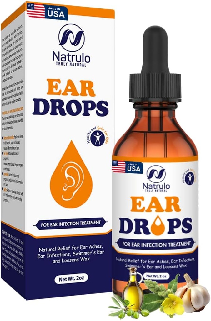 Naturliga örondroppar för öroninfektion - Herbal Eardrops för vuxna, barn och husdjur - lugna obehag, öronvärk, kläckiga öron, simmare öra och lossnar vax - barn säker öronolja tillverkad i USA (2 oz)