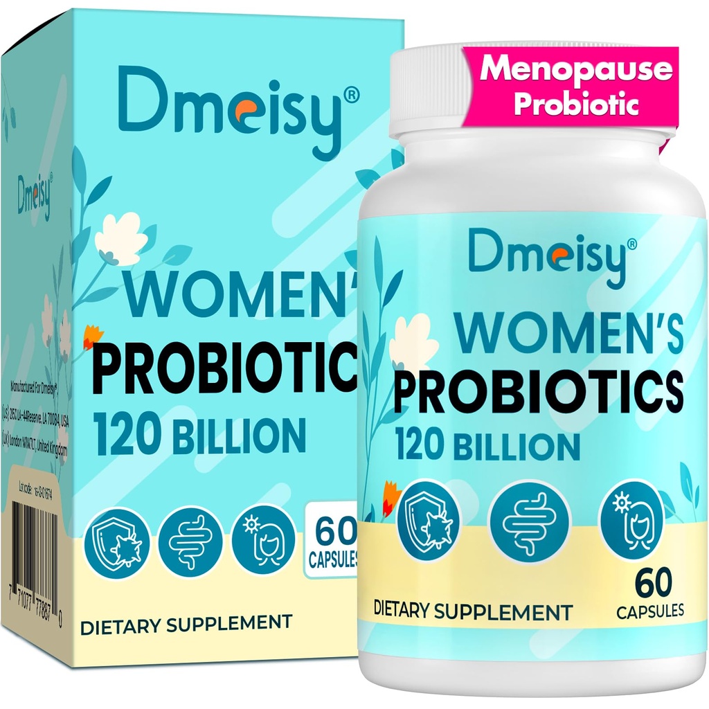 Klimakteriet Tillägg för kvinnor, 120 miljarder CFU Probiotic, 13-i-1 Herbs Probiotics Complex, för Menopause Relief, Hormone Balance, Hot Flashes, Night Sweats, Mood Swings, Gut & Immunity - 60 Capsule