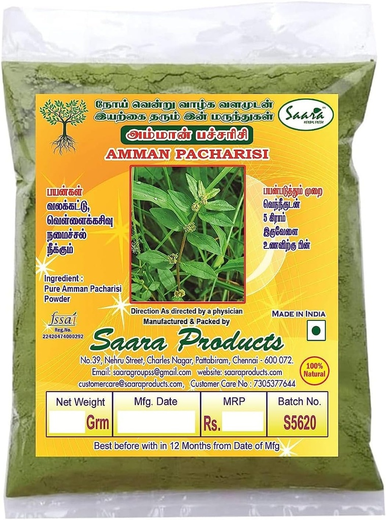 TNA Herbal Fresh Amman Pacharisi Powder 100g | Euphorbia Hirta Powder | Dudhi Powder, Används för Warts finnar och sår (Pack av 1 X 100g)