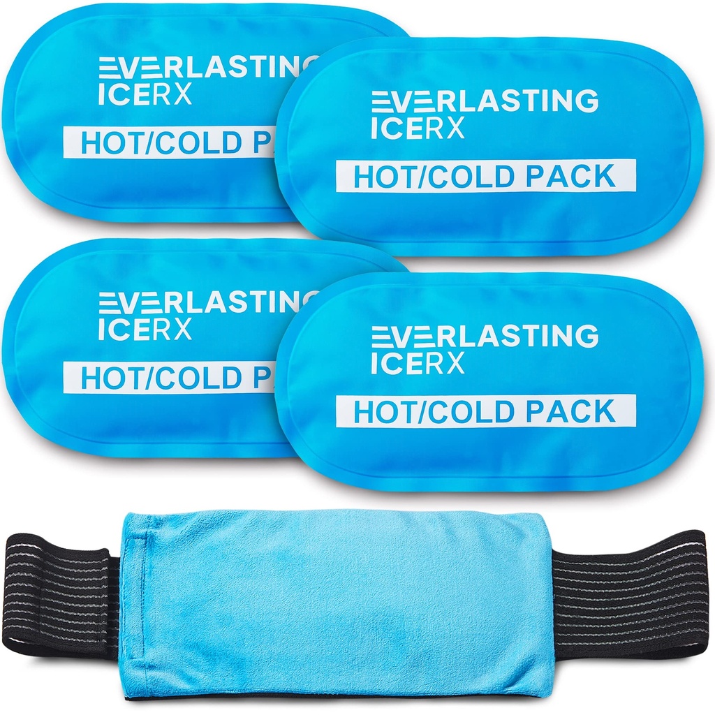 Reusable Hot och Cold Gel Ice Pack Wrap (4 Pack) för skador - Justerbar och flexibel för knän, tillbaka, axlar, armar och ben - återanvändbar
