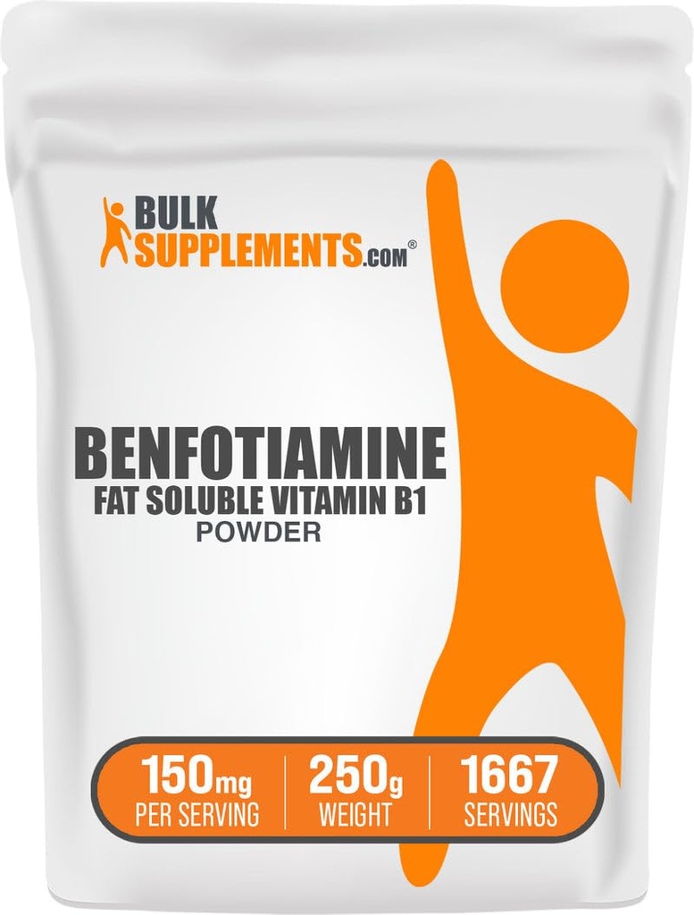 BulkSupplements.com Benfotiamine Powder - Vitamin B1 Benfotiamine Supplement, Fat Soluble B1 Vitamin - Gluten Free, 150mg per Servering, 250g (8,8 oz) (Pack av 1)