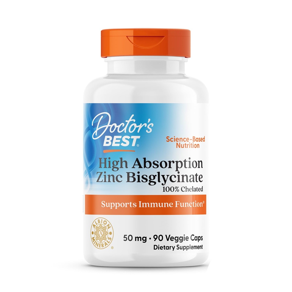 Läkarens bästa höga absorption Zink Bisglycinate 50mg High Potency Supporting Enhancing Immune System Antioxidant VC, 90 Count