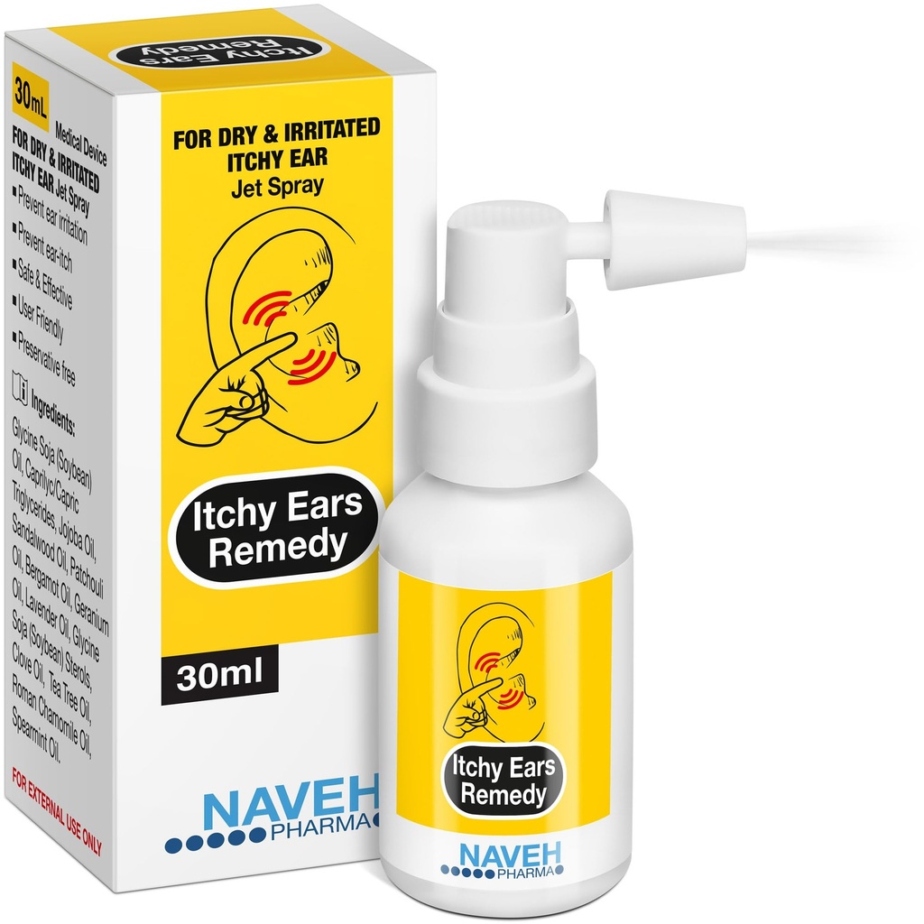 NAVEH PHARMA® Itchy Ears Remedy: Ear Cleaning och Itch Relief | Behandlar alla orsaker till Ear Itchiness | Jet Ear Spray för Eczema Behandling och igensatt öronbefrielse | Ear Wax Remover & Ear Wash (1 Fl Oz)