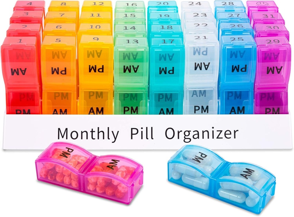 ASprink Månatliga Pill Organizer 2 gånger om dagen, 30 Dagar En Månad Pill Box AM PM,31 Dag Pill Case Små Komponenter För Att Hålla Vitaminer, Ravel Medicine Organizer,31 Dag Pill Organizer Två gånger om dagen