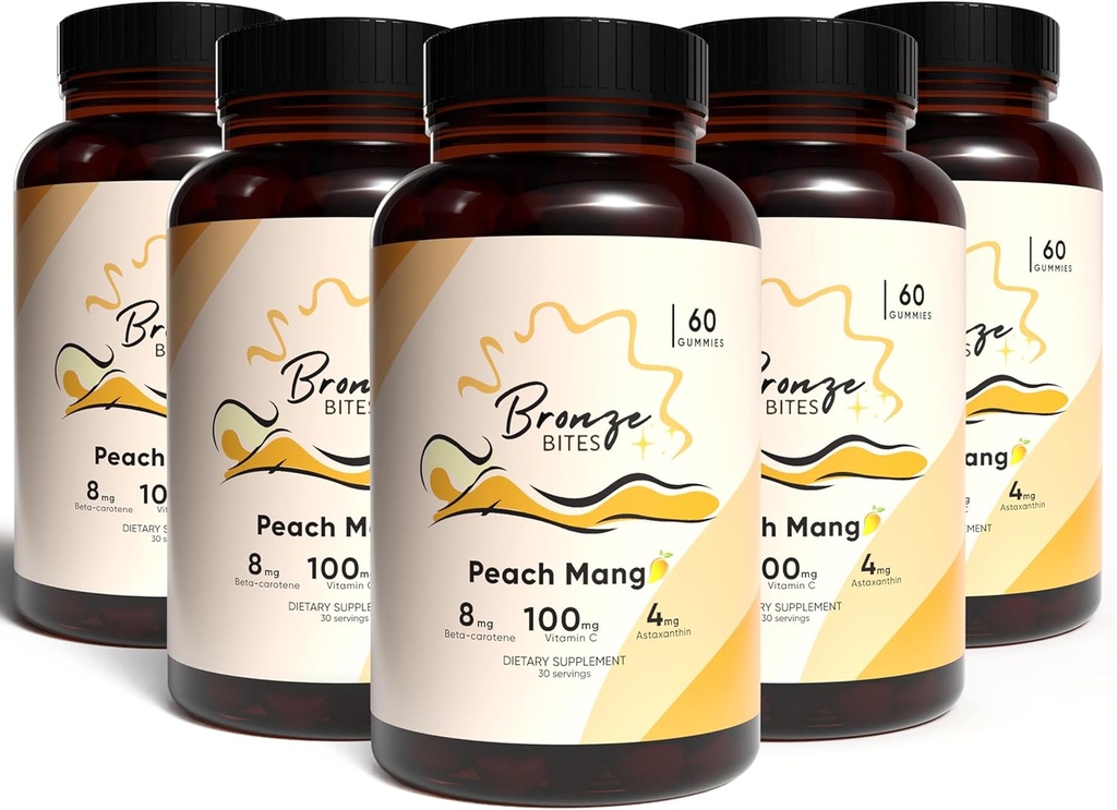 Tanning Gummies, Daily Gummie med Beta-Carotene & Vitamin C & Astaxanthin, Natural Tanning Supplement, Vegan, Non-GMO - 180 Gummies - Pack med 5
