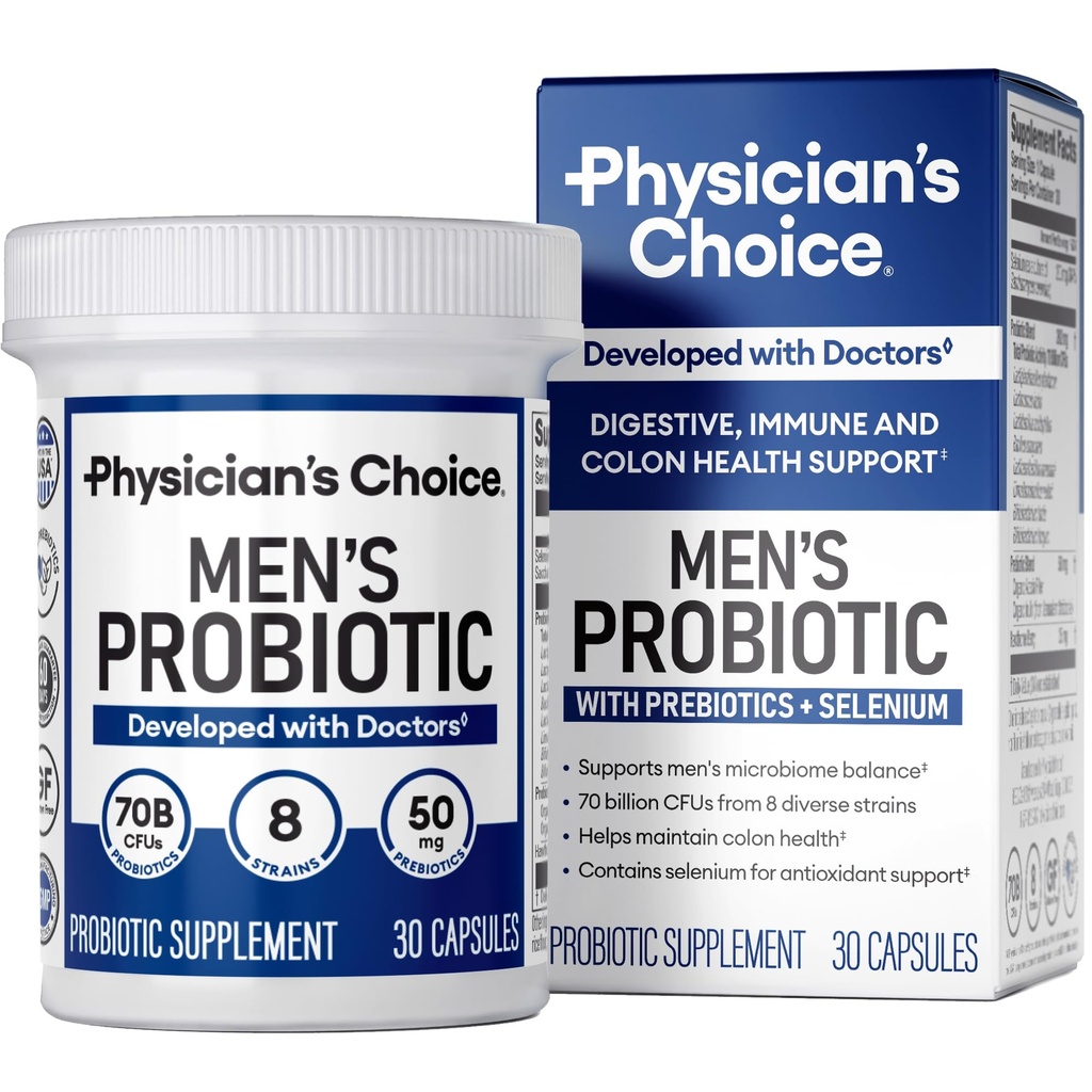 Läkarens valprobiotika för män - 70 miljarder CFU - 8 Stammar - w / Selenium & Organic Prebiotics - Stöder Digestive Health, Microbiome, Colon, & Immune Health - Avancerad Mäns Probiotiska - 30ct
