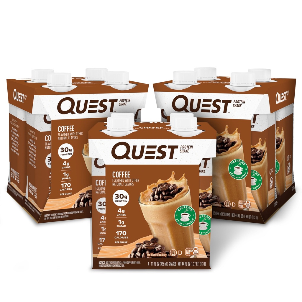 Quest Nutrition Ready to Drink Coffee Protein Shake, 30g Protein, 4g Carb, 1g Sugar, Gluten Free, Keto Friendly, 4 Count (Pack of 3)