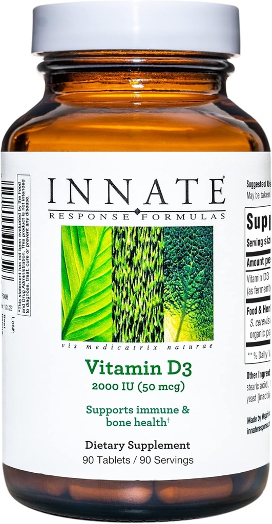 INNATE Response Formulas Vitamin D3 2000 IE (50 mcg) - Vitamin Supplement för att stödja immun- och benhälsa - Vegetarisk, icke-GMO och Kosher - Made Without 9 Food Allergens - 90 tabletter (90 portioner)