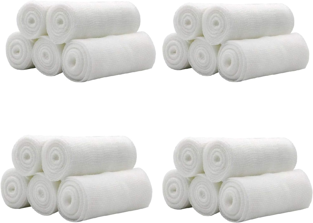 EatingBiting 20 Rolls 4 tum x 4,92 Yards Rolled Gauze Stretch Bandage / Media Grade Sterile First Aid Wound Care Cotton Ply / Stretched Gauze Bandage Rolls med medicinskt band