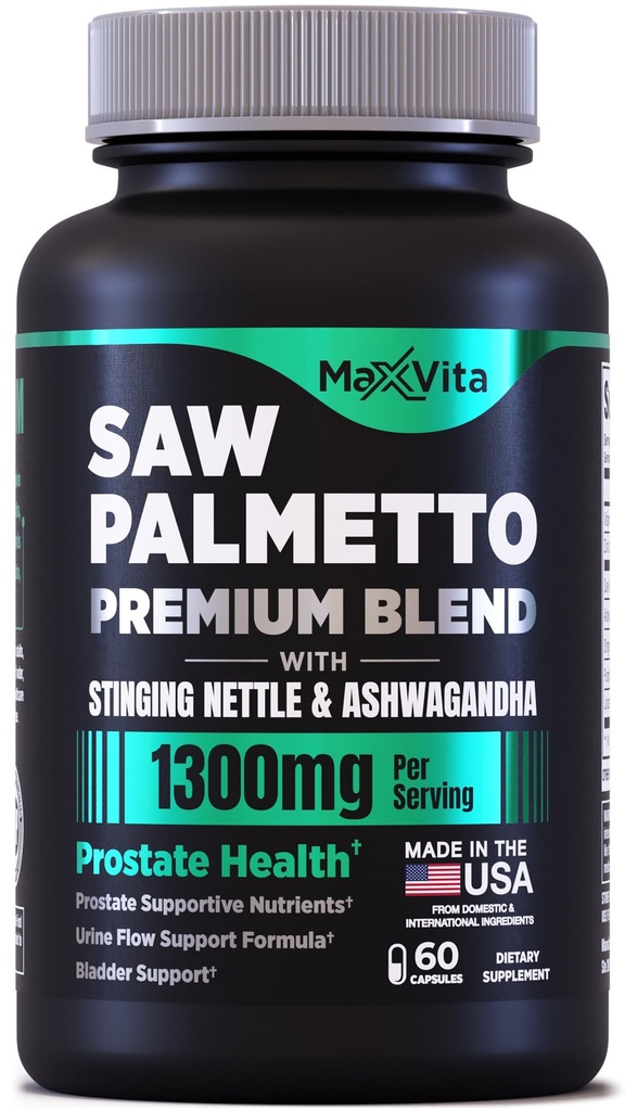 Prostate Premium - Saw Palmetto för Män, Stinging Nettle, Ashwagandha, Lycopene, Bladder & Urinary Relief, Prostate Supplement för Män, 60ct