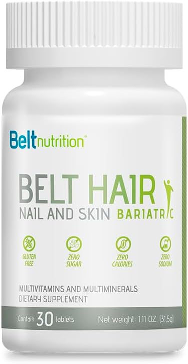 Belt Hair, Nail och Skin Bariatric (Gastric Bypass, Sleeve Gastrectomy) Multivitamin och multiminerala tabeller - Ingen smak - 1 månads leverans
