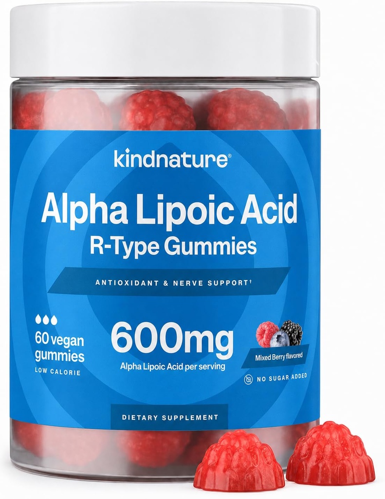 typnatur Alpha Lipoic Acid Gummies - Neuropathy Supplements - Vegan, Sugar-Free, Low Calorie 600 mg ALA Supplement - Pure ALA Alpha Lipoic Acid 600mg för Antioxidant Nutritional Supplements