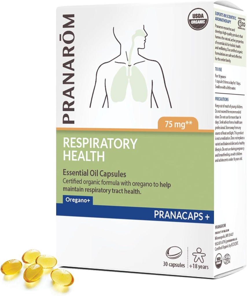 Pranarom - Andningshälso Pranacaps med Oregano & Lemon Essential Oil - 30 greve