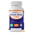 Vitamatic Folic Acid 5mg (5000 mcg) - 120 Vegetariska tabletter Hög Potens Vitamin B9 (Folat) för Cellulär hälsa, Hjärtstöd & Prenatal Care