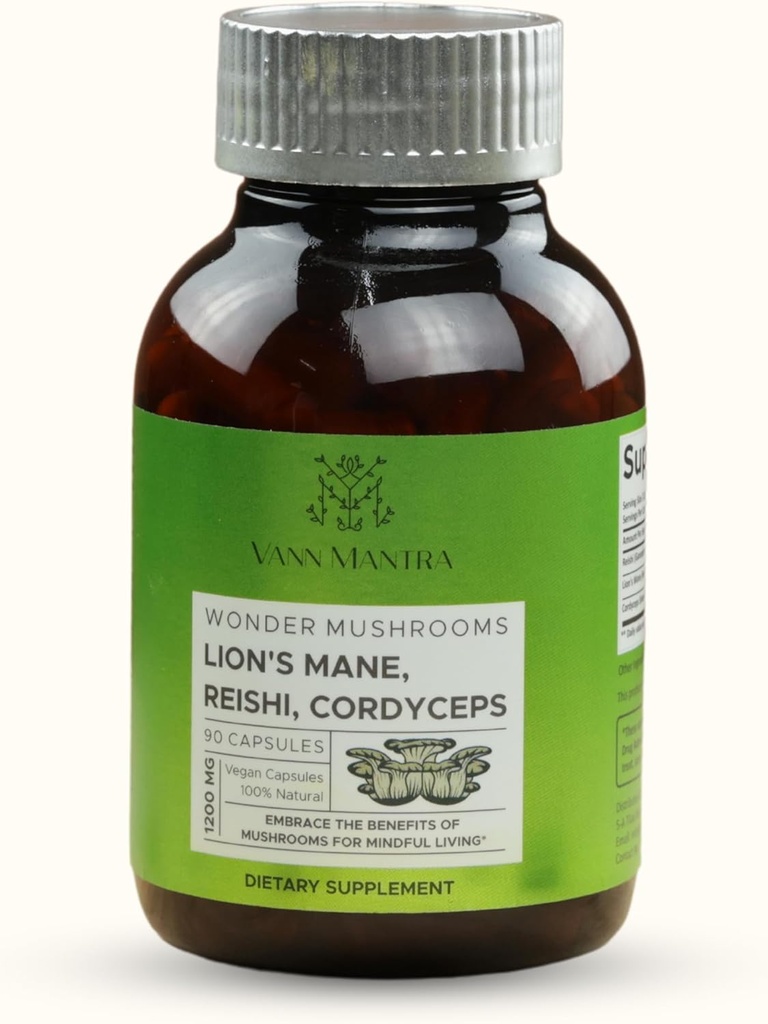 Lion's Mane Mushroom Supplement - 1200mg, 90 Vegan Capsules - stöder minne, mental klarhet, fokus och koncentration - kognitiv funktion Booster - Natural Brain Health Formel