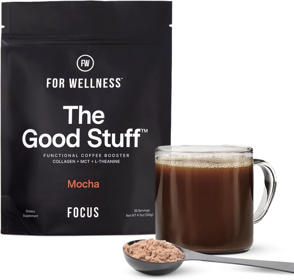 For Wellness The Good Stuff Focus – Mocha Coffee Booster | Nootropic Collagen Creamer with MCTs for Focus, Energy & Wellness | Non-Dairy, Keto-Friendly, 30 Servings