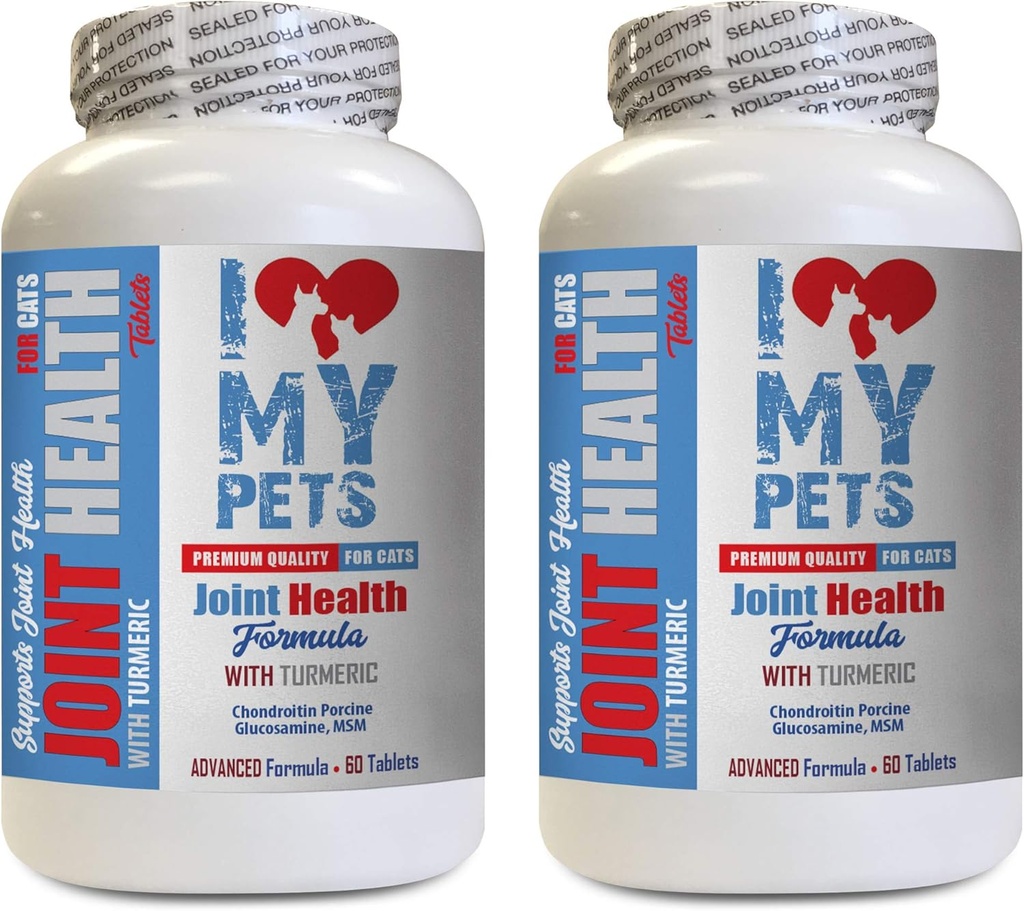 Jag älskar MIN PETS LLC gemensamma kosttillskott för katter - Katter Gemensam Hälsa med gurkmeja - Kraftfull formel - VETS Choice - Calcium Supplement för katter - 2 flaskor (120 behandlingar)