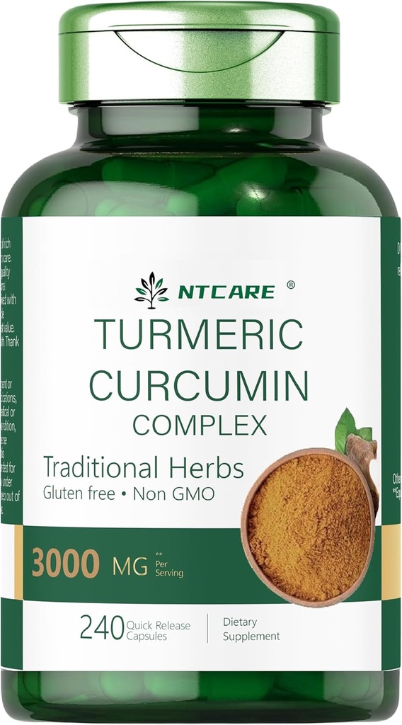 Gurkmeja Curcumin med Black Pepper 3000mg | Gemensamt stöd | 240 kapslar | Turmeric Complex Supplement | Non-GMO, Gluten Free