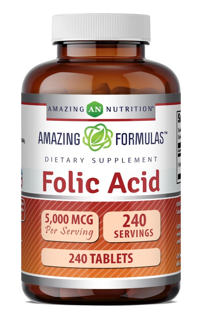 Fantastiska formler Folic Acid Supplement | 5000 Mcg | Tabletter | Non-GMO | Gluten Free | Made in USA (240 greve)