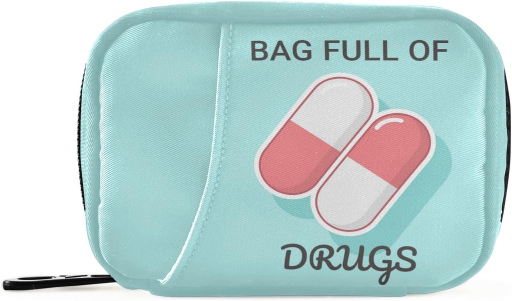 Naanle Medical Pills Pill Box 7 Day Case Bag Travel Organizer med Zipper Portable Weekly Compact Size för vitamin Supplement Holder En tecknad blåvit 4,6 x 3,14 x 1,88 tum, 1,0 greve
