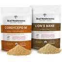 Lions Mane (60g) och Cordyceps (60g) Mushroom Extract Powder Bundle - Mushroom Supplement för kognition, energi och uthållighet