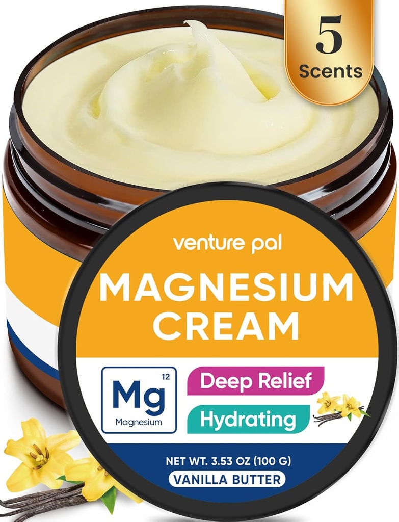 Venture Pal Magnesium Lotion, Topical Magnesium Cream for Sleep, Leg Cramps & Pain, Muscle Relaxation, Calm, Moisturizing Supplement med Coconut Oil, Shea Butter & Hyaluronic Acid, Säker för barn