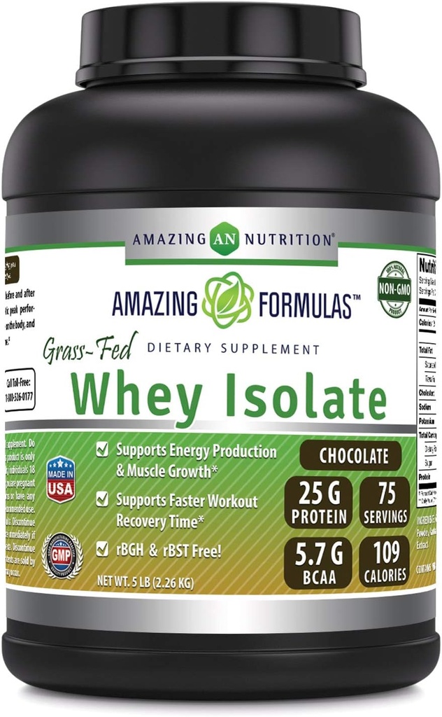 Fantastiska formler Grass-Fed Whey Protein Isolate | 25 Grams Protein Per Servering | 5 Lbs (2,26 Kg) | 5,7 Grams BCAA | Made in USA (5 Lb, Chocolate)