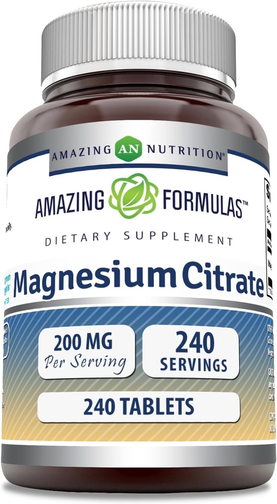 Fantastiska formler Magnesium Citrate | 200 Mg tabletter | Mineral Supplement | Non-GMO | Gluten Free | Made in USA (1 Pack, 240 Count)