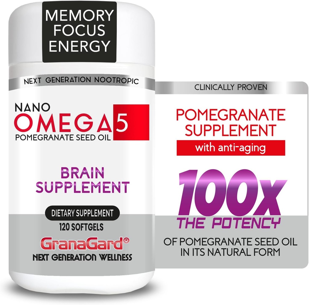 KLINICALLY PROVEN (2-månaders leverans) BRAIN SUPPLEMENTS WITH ANTI AGING, Memory Pills, Omega 5 Pomegranate Supplement, 1 flaskor 120ct