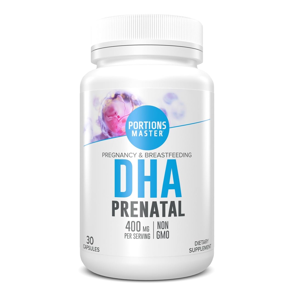 Portions Master DHA Prenatal, renatal Omega-3 Supplement med 300 mg DHA,Supports Fetal Brain & Eye Development, Graviditet & Amning Nutrition, Non-GMO, Gluten-Free (30 Softgels)