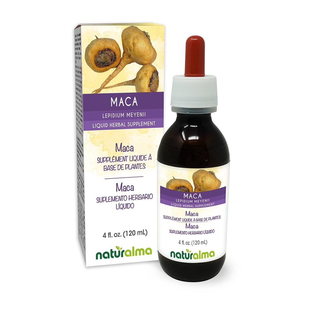 Naturalma Maca eller Peruvian Ginseng (Lepidium meyenii eller L. peruvianum) Root Alkoholfri tinktur - 4 fl oz Liquid Extract i droppar - Herbal Supplement - Vegan