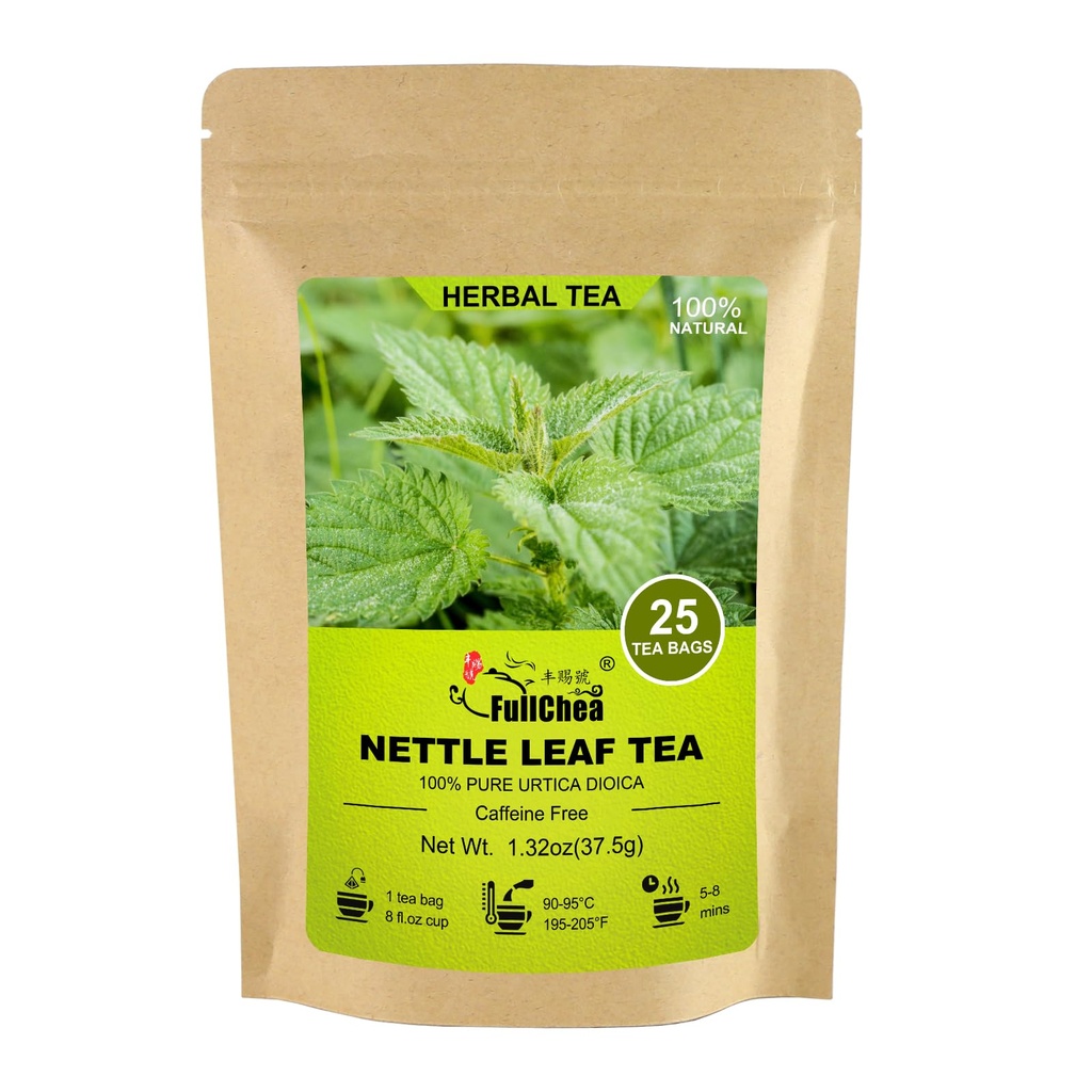 FullChea - Nettle Leaf Tea Bags, 25 Teabags, 1,5g/bag - Naturligtvis Sting Nettle Tea - Stöd Eye Health & Stärka Bones
