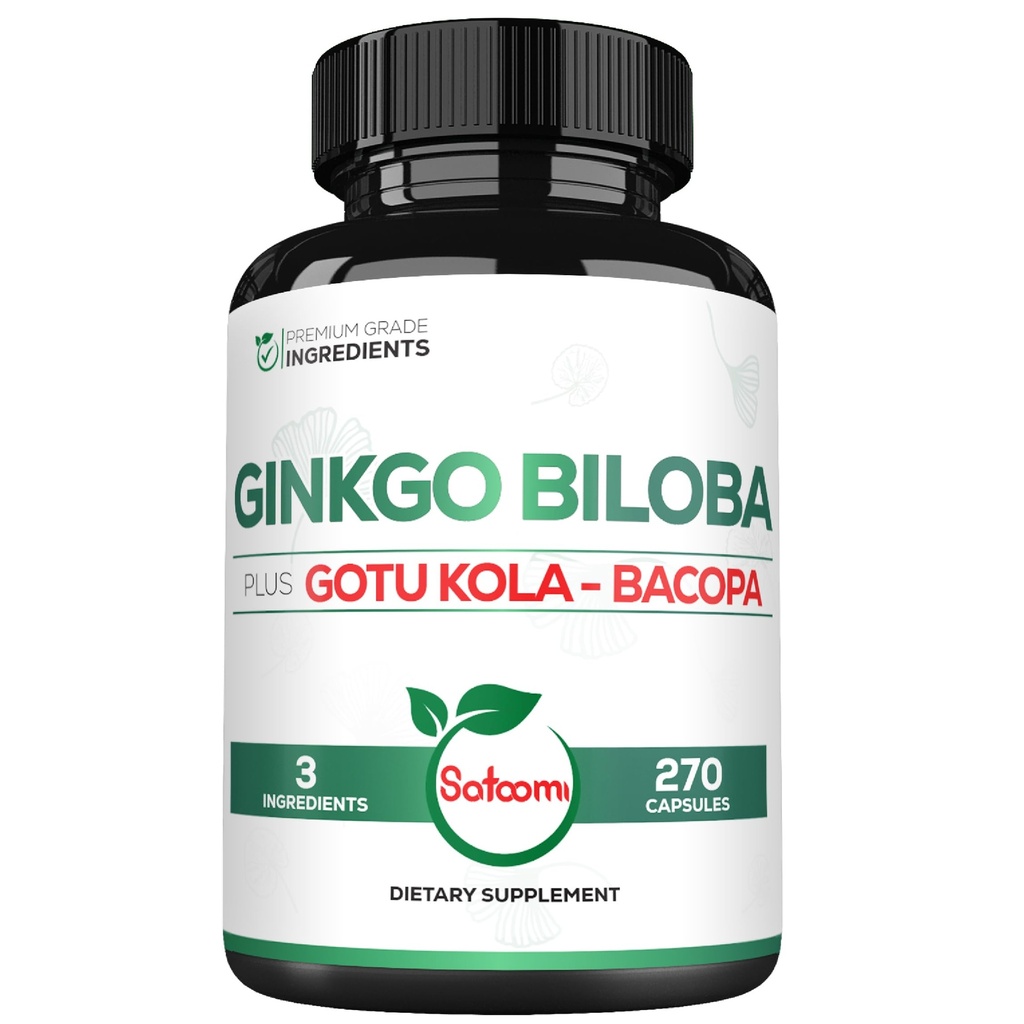 1520mg Ginkgo Biloba kosttillskott med Gotu Kola Leaf, Bacopa Monnieri - 270 kapslar - Extra styrka stöd för hjärnhälsa, minnesfunktion, fokus och vision kvalitet - 3 månaders leverans