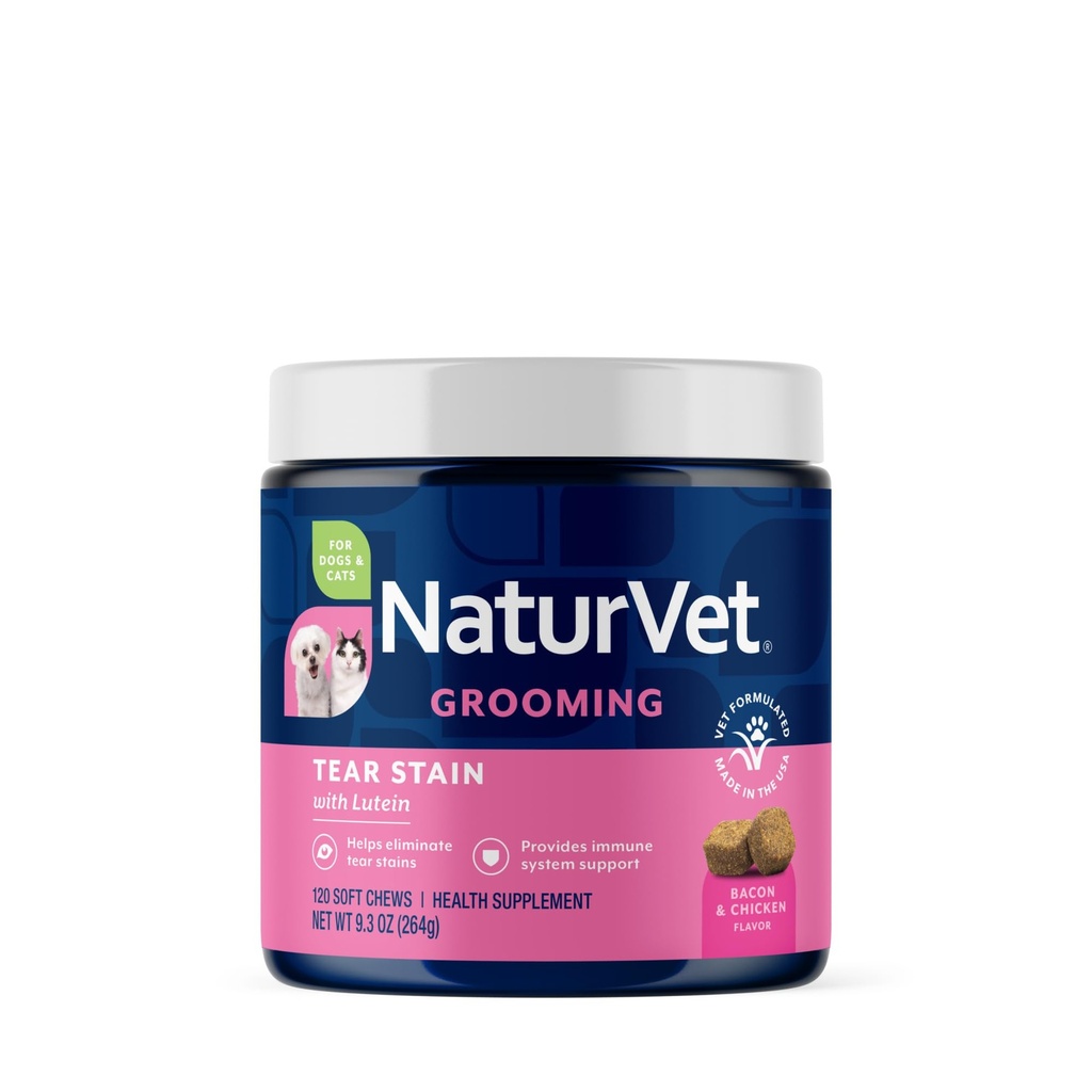 NaturVet Lutein Tear Stain Supplements for Dogs & Cats - Förhindrar Tear Stains for Dog, Cat Breeds - Inkluderar Oregon Grape Root, Marshmallow Root, Cranberry Extract - 120 Ct.